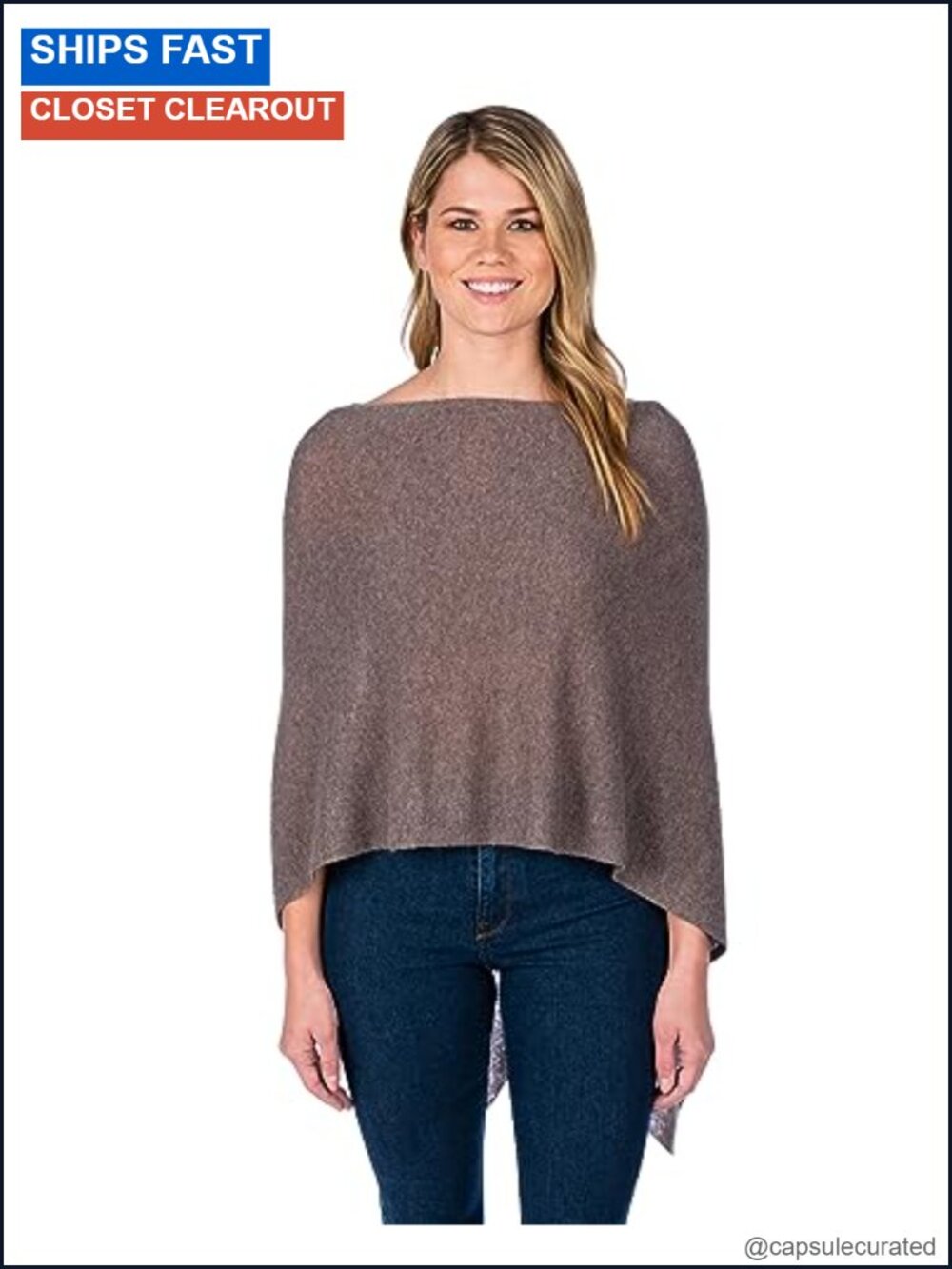 100% Cashmere Poncho Wrap One Size Cape Dress Topper Layering Piece